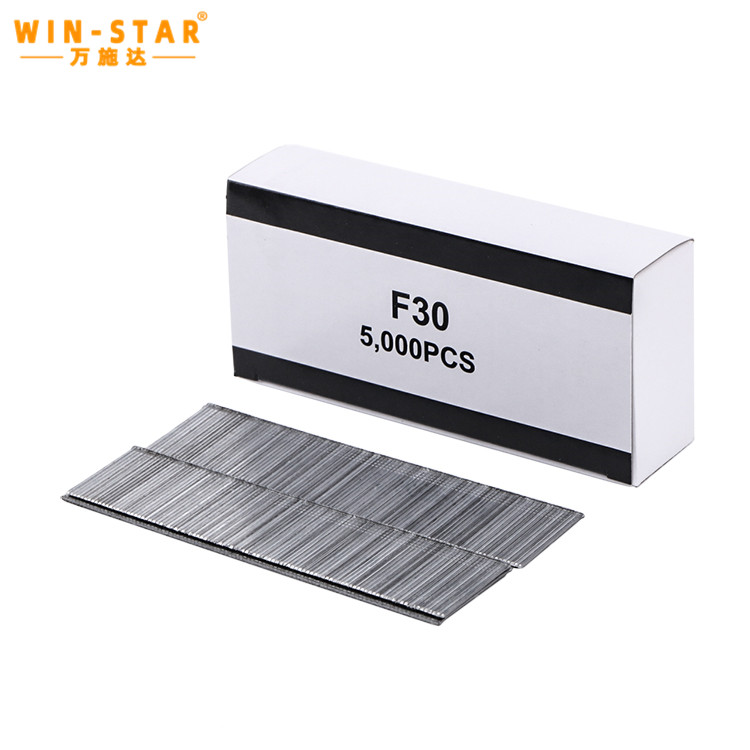 F30 staple nails (1) 18 Gauge Galvanized Steel Wire Collated Staple Nail F30 showing smooth zinc-plated finish