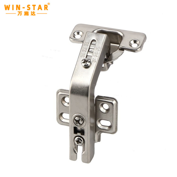 Nickel-Plated Surface Finish Detailed angle showing the commercial-grade nickel-plated finish of the hidden kitchen cabinet hinge
