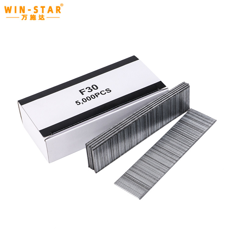 F30 staple nails (8) F30 galvanized staple nails stacked for industrial furniture manufacturing
