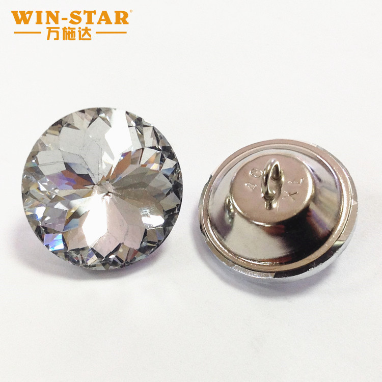 Sofa Decorative Buttons (1) Transparent glass round shank chrome button for premium leather furniture