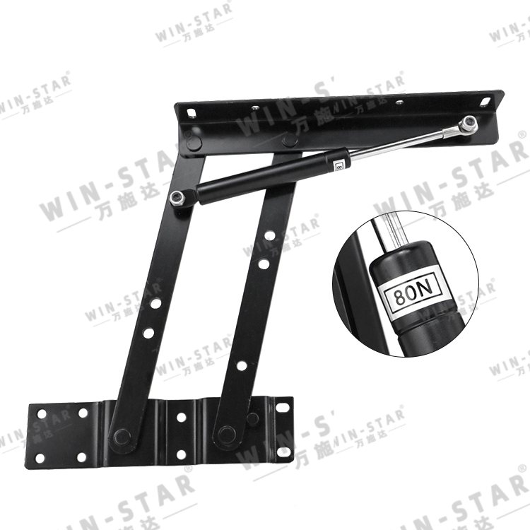 Extended position of the space-saving lift up table hardware demonstrating structural stability