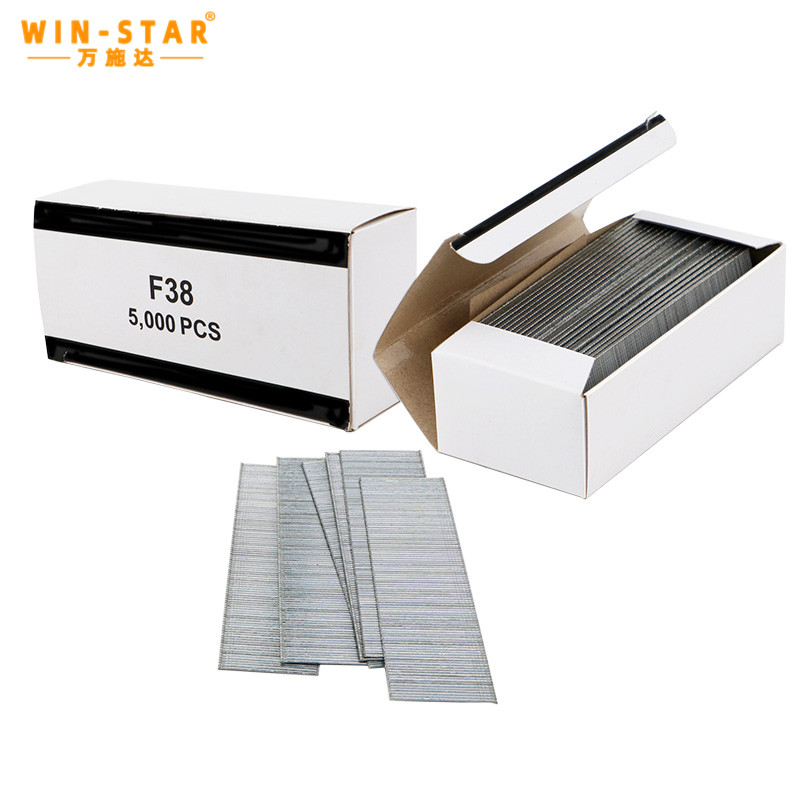 Decorative finishes on F38 brad strip nails complementing leather furniture