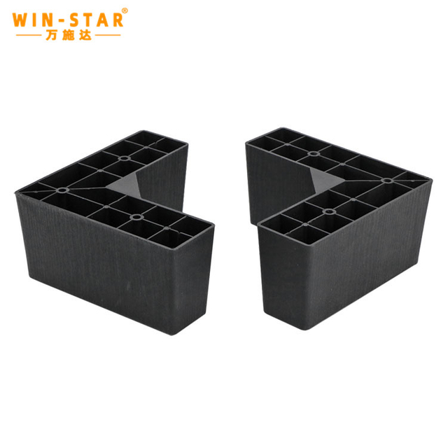 Plastic furniture legs treated with wood grain imitation