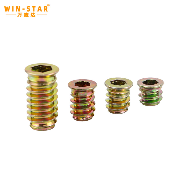  M6 M8 Carbon Steel Thread Furniture Nuts Zinc Plated Hex Drive Inserts Nuts