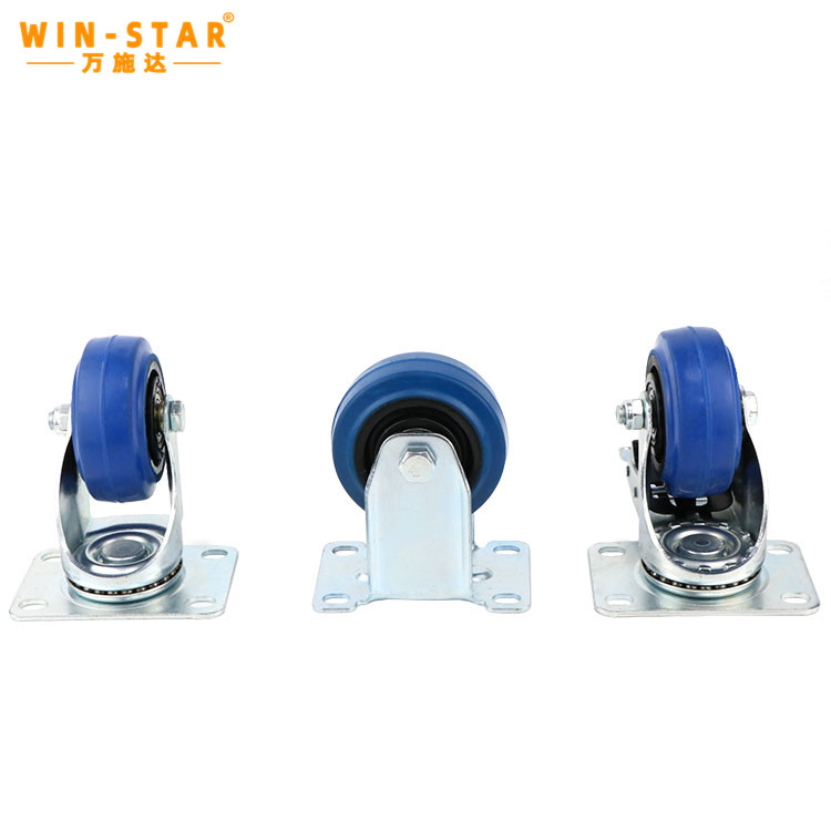 Low Noise Industrial Cart Steel Castor Wheel 3/4/5Inch Soft Rubber Caster Wheel