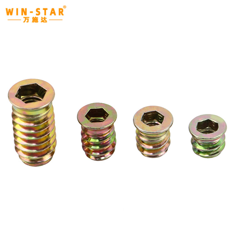  M6 M8 Carbon Steel Thread Furniture Nuts Zinc Plated Hex Drive Inserts Nuts