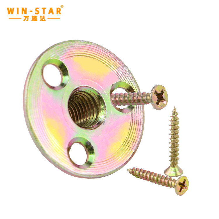 M6 M8 M10 M12 Zinc Plated Furniture Connector T Nut Three Hole Round Base Lock Nut