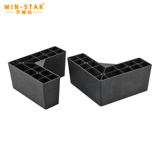 Plastic furniture legs treated with wood grain imitation