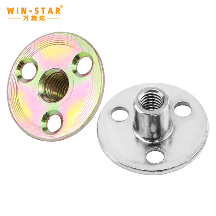 M6 M8 M10 M12 Zinc Plated Furniture Connector T Nut Three Hole Round Base Lock Nut