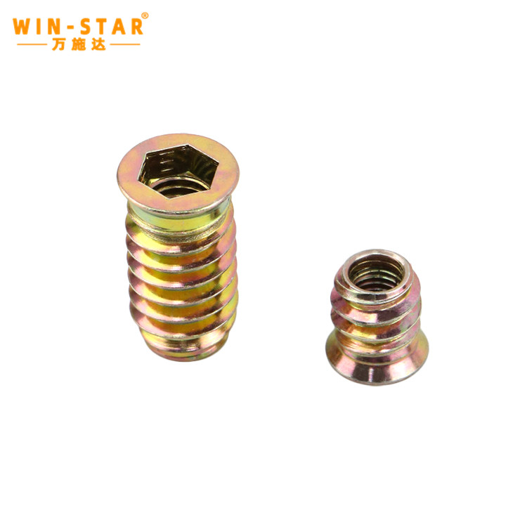  M6 M8 Carbon Steel Thread Furniture Nuts Zinc Plated Hex Drive Inserts Nuts