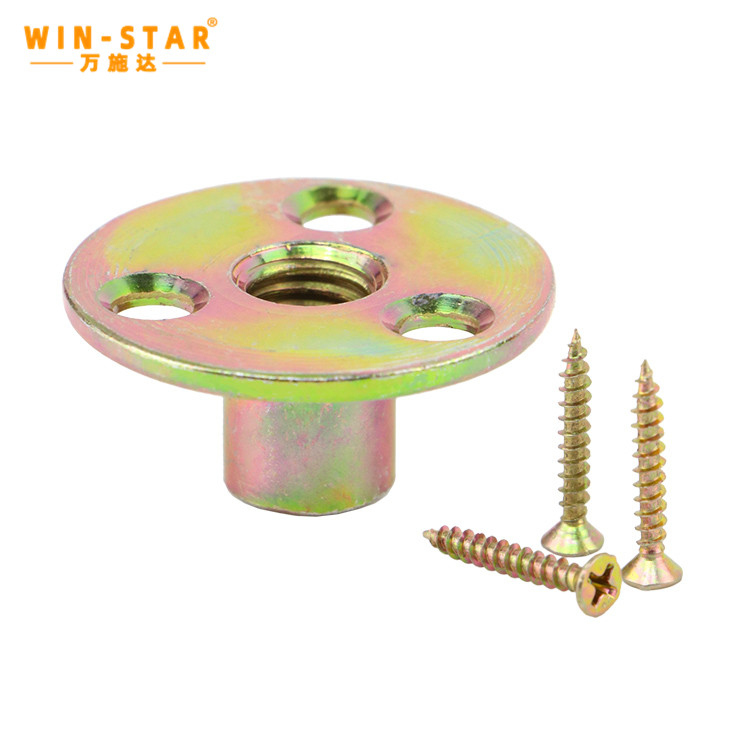 M6 M8 M10 M12 Zinc Plated Furniture Connector T Nut Three Hole Round Base Lock Nut