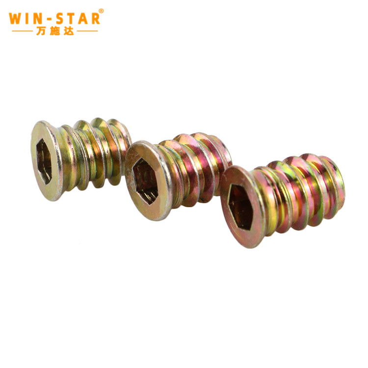  M6 M8 Carbon Steel Thread Furniture Nuts Zinc Plated Hex Drive Inserts Nuts