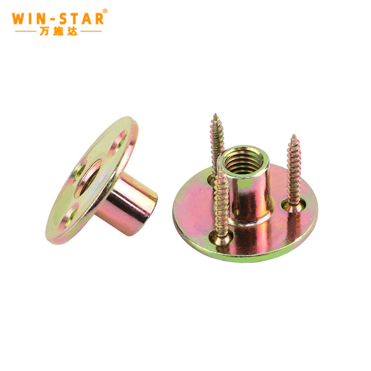 M6 M8 M10 M12 Zinc Plated Furniture Connector T Nut Three Hole Round Base Lock Nut