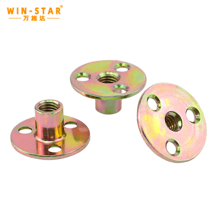 M6 M8 M10 M12 Zinc Plated Furniture Connector T Nut Three Hole Round Base Lock Nut