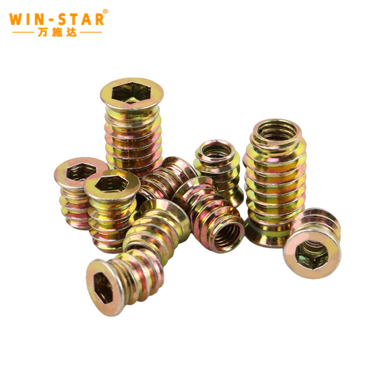  M6 M8 Carbon Steel Thread Furniture Nuts Zinc Plated Hex Drive Inserts Nuts