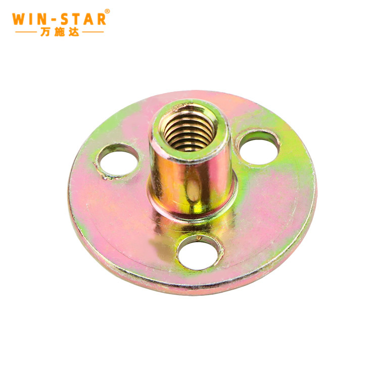 M6 M8 M10 M12 Zinc Plated Furniture Connector T Nut Three Hole Round Base Lock Nut