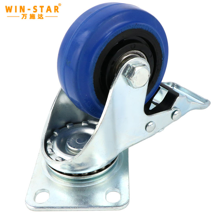 Low Noise Industrial Cart Steel Castor Wheel 3/4/5Inch Soft Rubber Caster Wheel