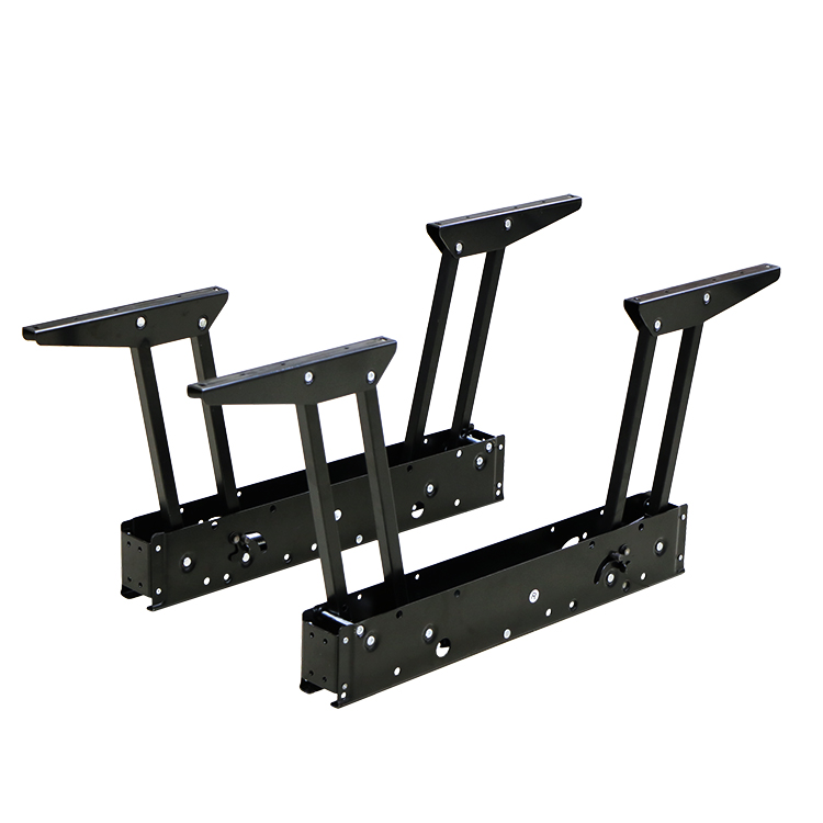 Side profile view of the extended lift up top coffee table hinge