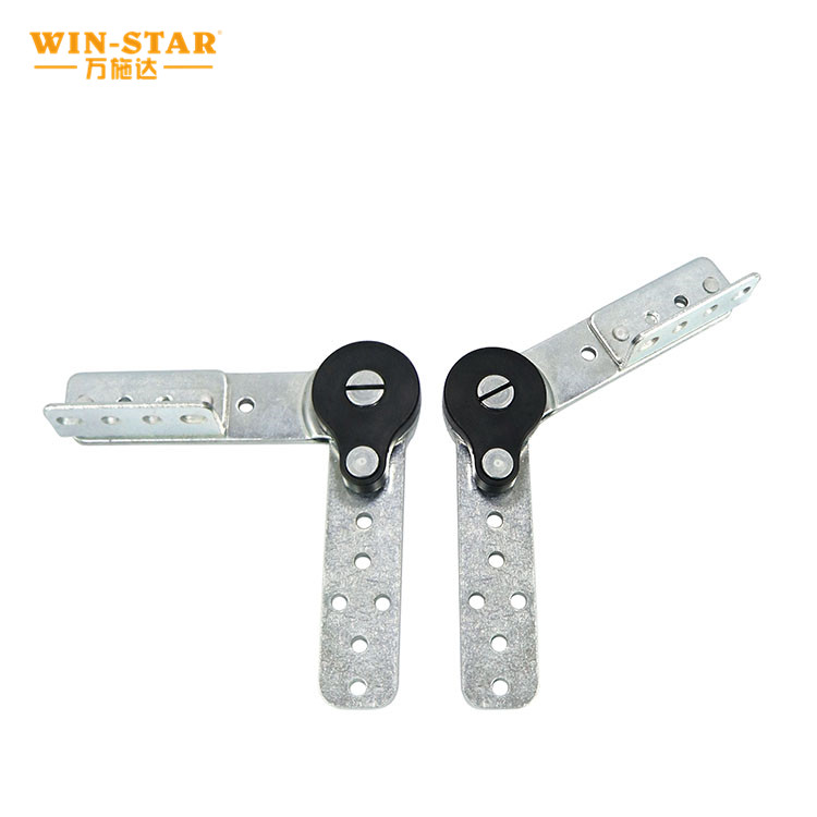 White zinc electroplated sofa armrest hinge showing smooth corrosion resistant surface