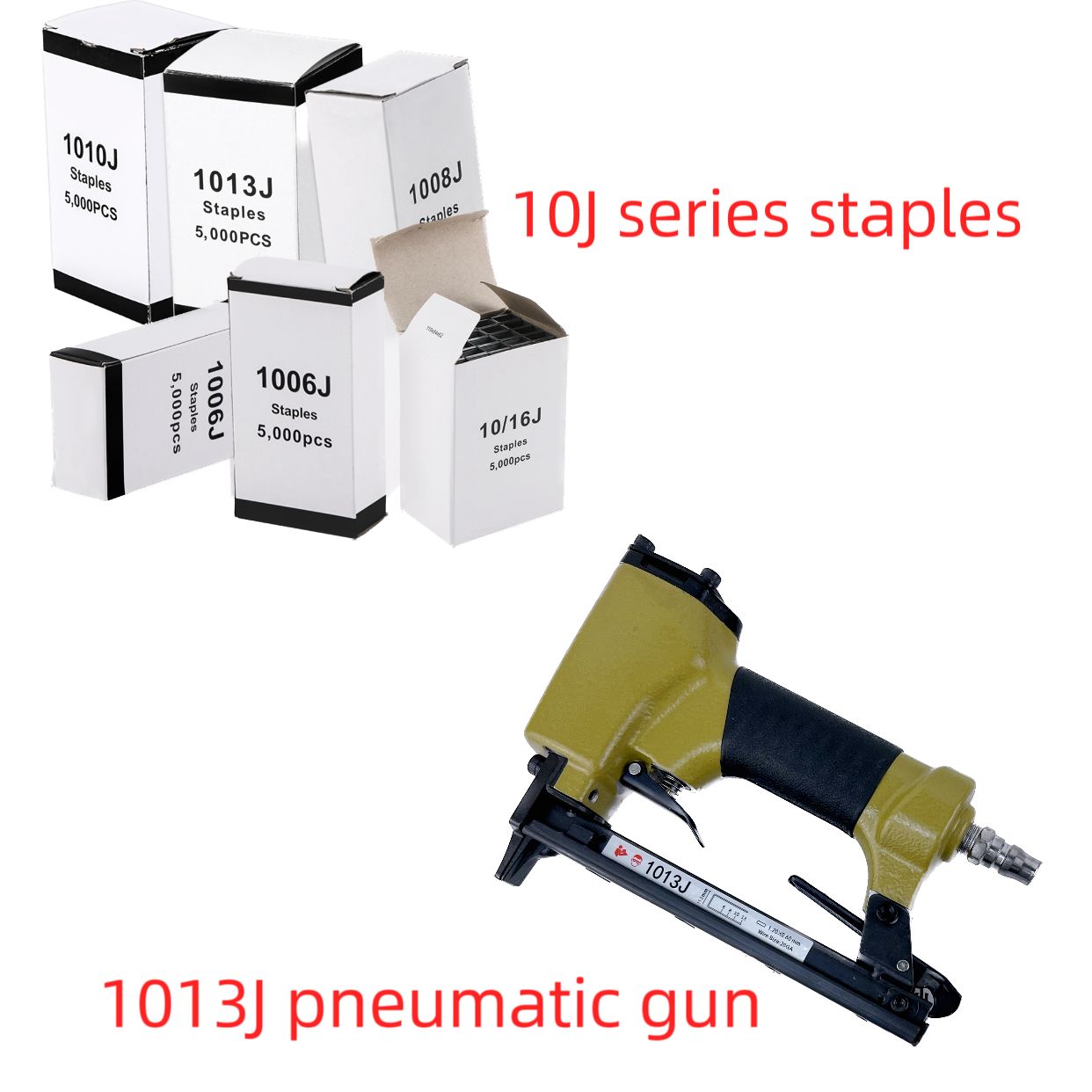 10J series nails and compatible pneumatic gun display