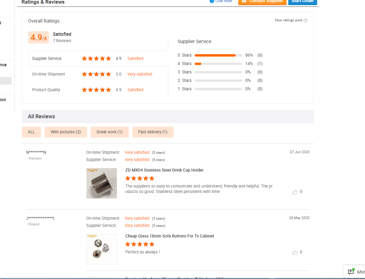 Screenshot of positive customer review praising durable quality and fast production