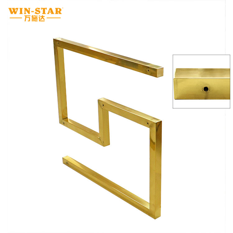 Detailed view of the mounting points on the luxury gold S-shape furniture frame