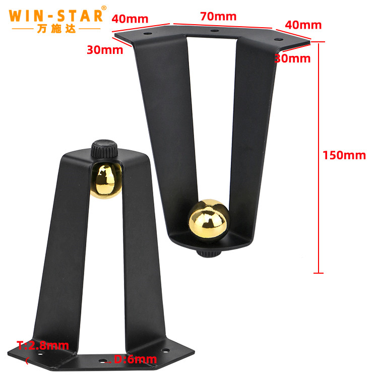 Side profile of 150mm metal sofa leg demonstrating weight distribution