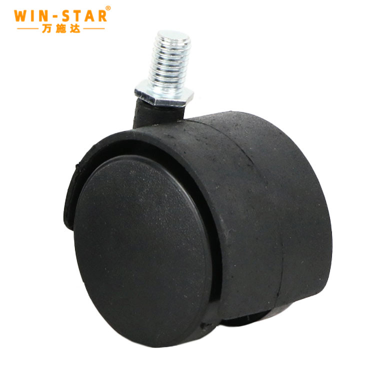 Profile view of the 2-inch nylon caster black highlighting the robust wheel core